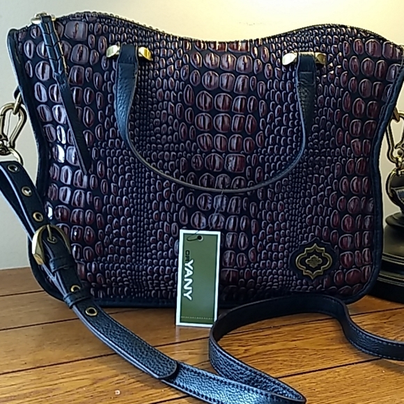 orYANY Handbags - Oryany NWT black/burgundy croc embossed leather ba